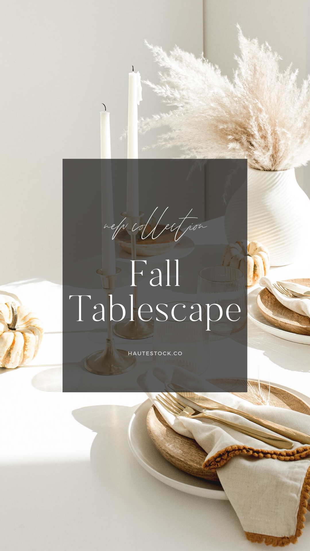 Warm neutral Fall tablescape decor stock photos that are perfect for Thanksgiving and Fall decorating posts. Exclusively from Haute Stock. Click to view the collection.