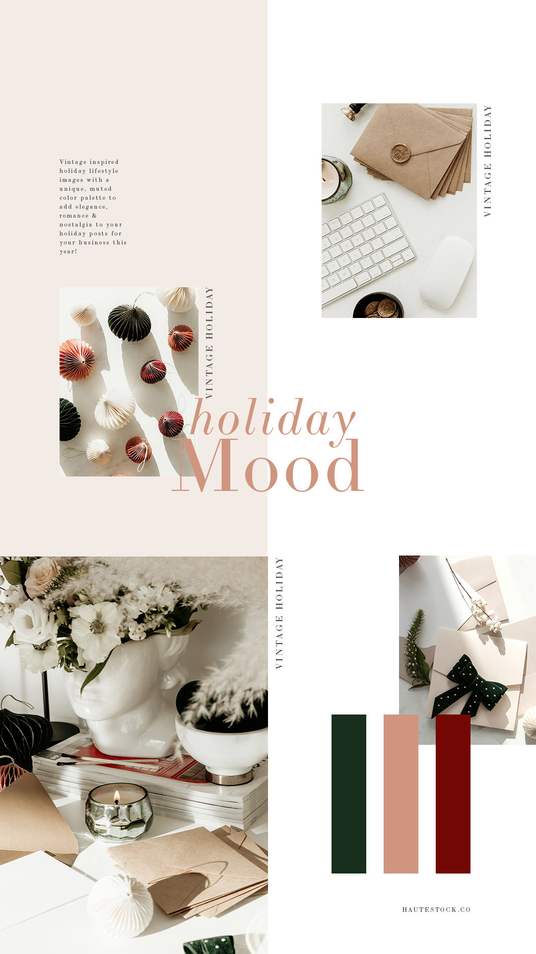 Vintage inspired holiday lifestyle images with a unique, muted color palette to add elegance, romance & nostalgia to your holiday posts for your business this year!
