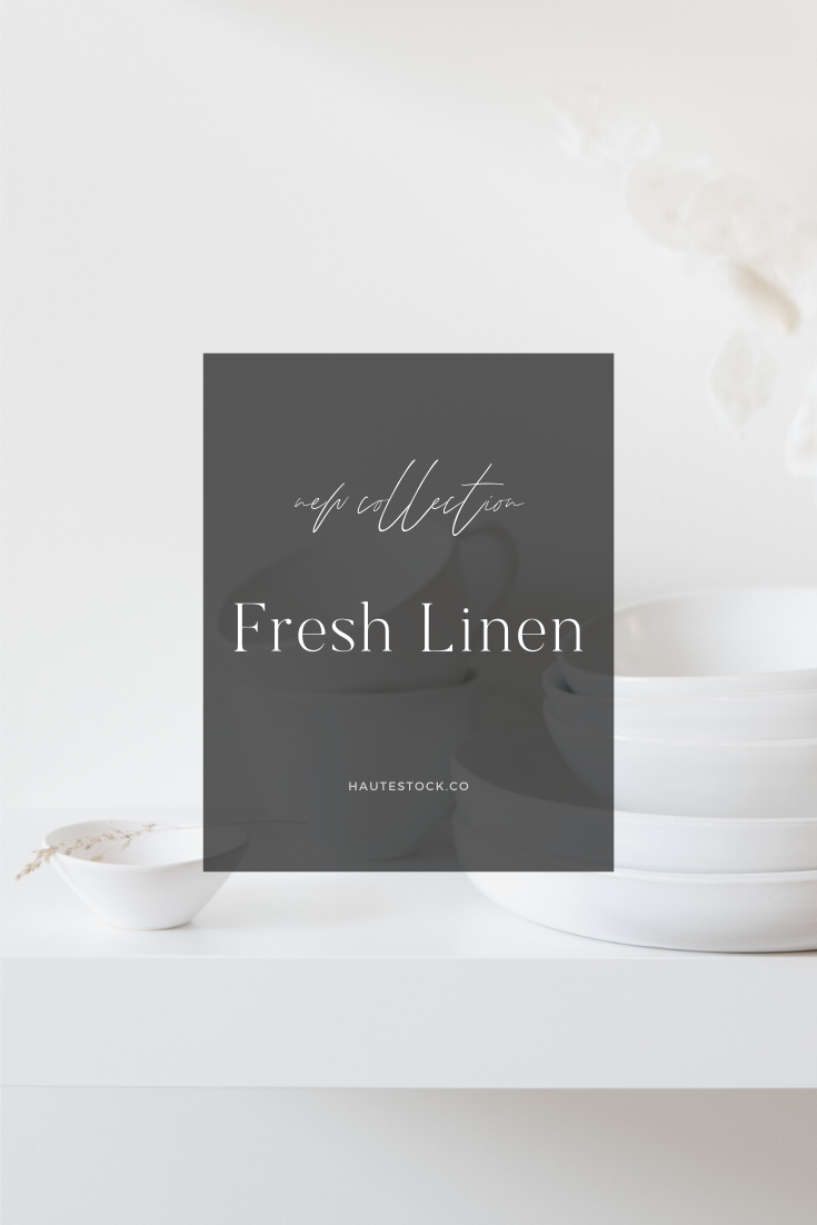 Minimal, fresh, clean, white, cream kitchen, tablescape collection from Haute Stock. Click through to preview the entire collection.