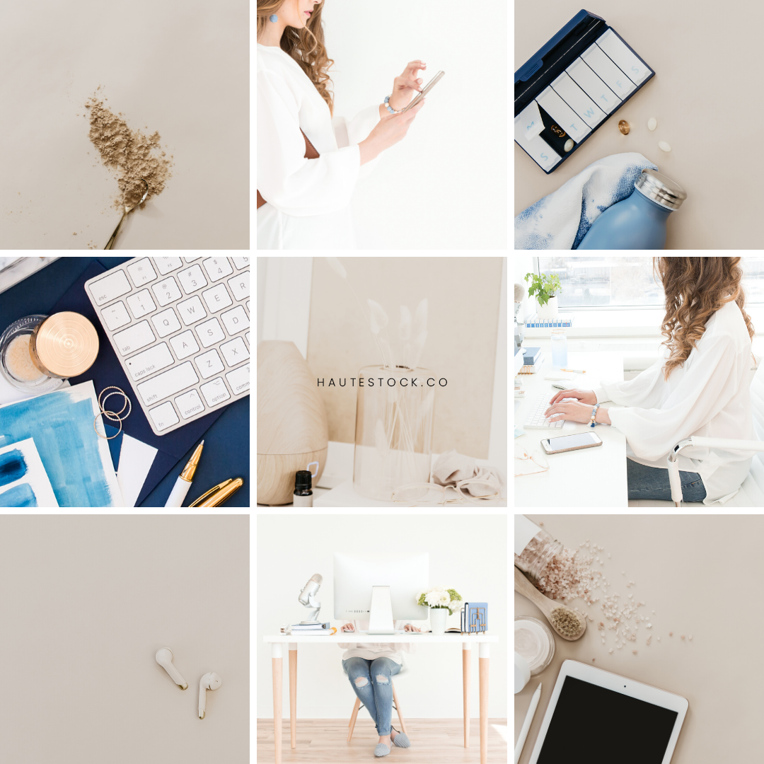 Taupe and navy styled stock photography. Navy workspace, home office and desktop styled stock images with healthy lifestyle images in blue, taupe and navy from Haute Stock.