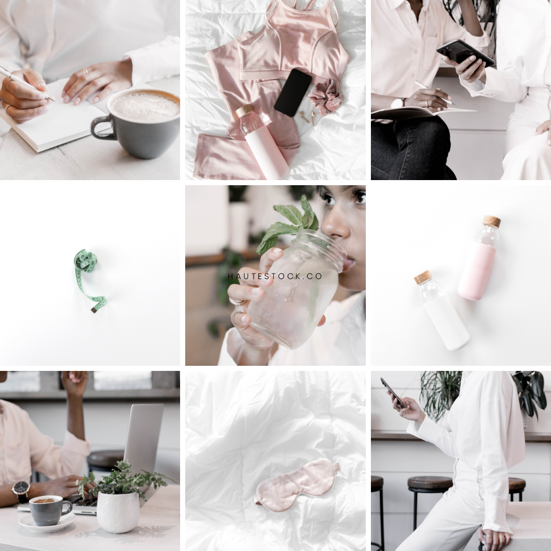 Soft pink and grey styled stock photos. Lifestyle stock imagery from a coffee shop stock photo shoot. Lifestyle and workout stock photos in pink from Haute Stock.