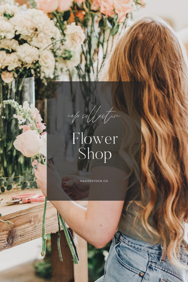 Flower shop workspace styled stock photos for florists and creative entrepreneurs. Dusty rose, pink, peach, sage green styled stock images for creatives.