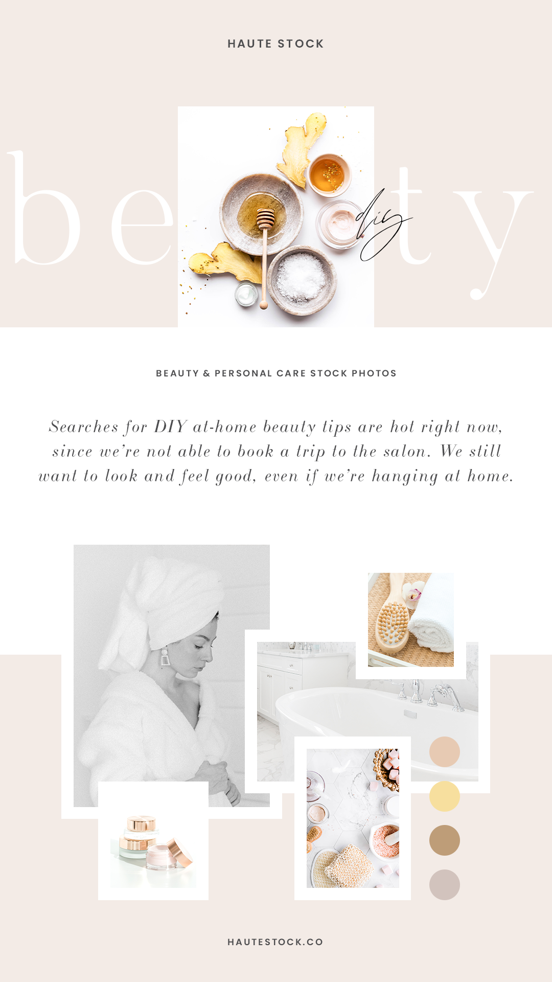 Feel pretty with images from Haute Stock’s Fashion &amp; Beauty category, and share your top tips with your community so they can also feel good. Collections featured in the above moodboard: Self-Care, Rejuvenate, Bedroom, Laundry &amp; Bath.