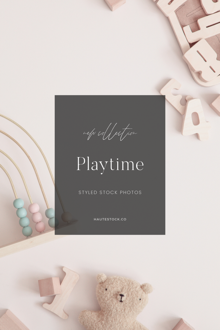 Neutral, minimal modern children's toys and playtime styled stock photography from Haute Stock.