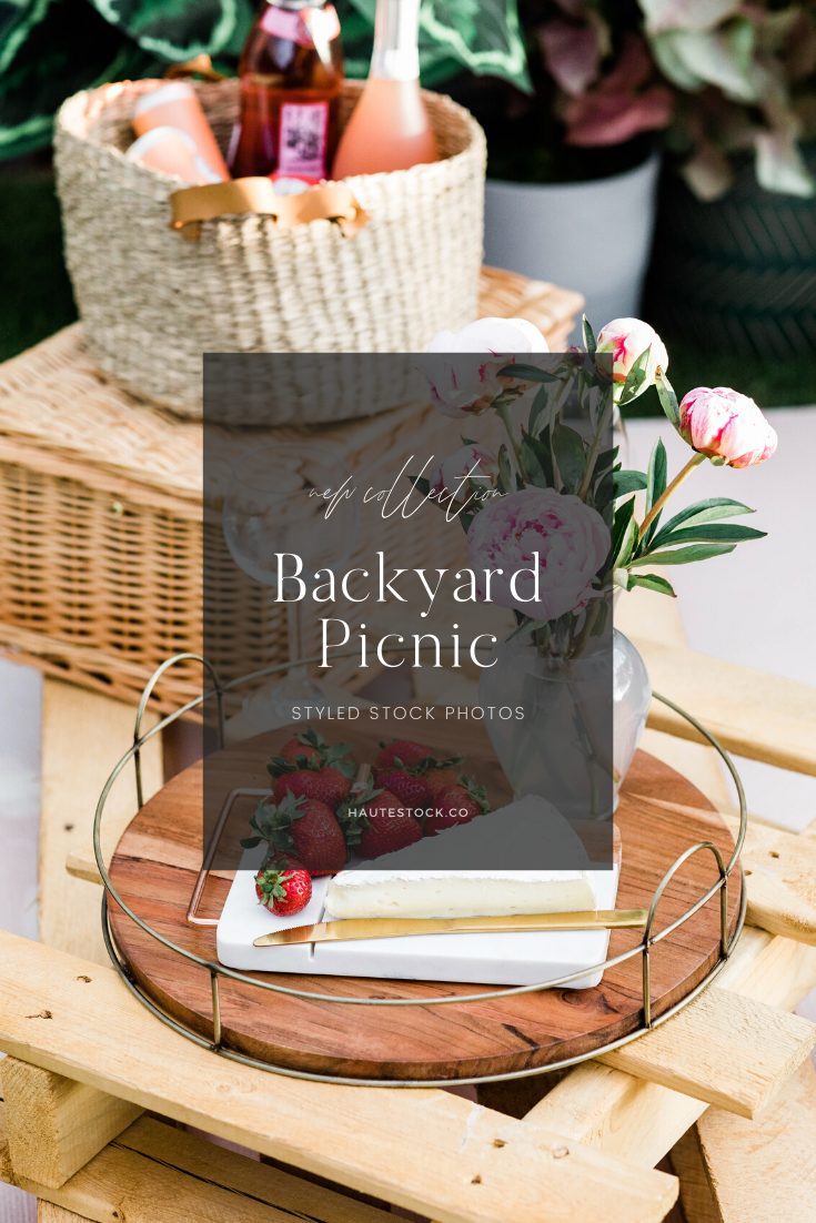 Summer backyard picnic styled stock photography featuring food, lifestyle and couple images from Haute Stock.