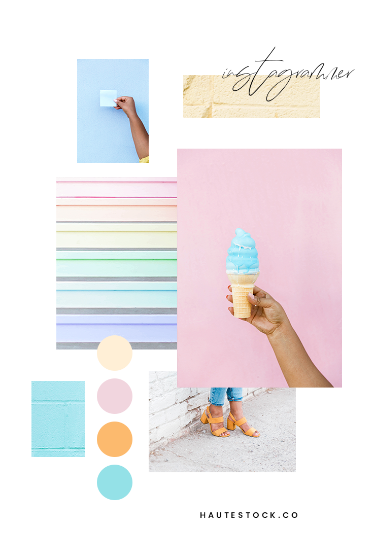 Pastel pink, pastel purple, pastel blue and pastel yellow summer stock photos for Instagram. Ice cream on a pink wall perfect images for Instagrammers and lifestyle bloggers from Haute Stock.
