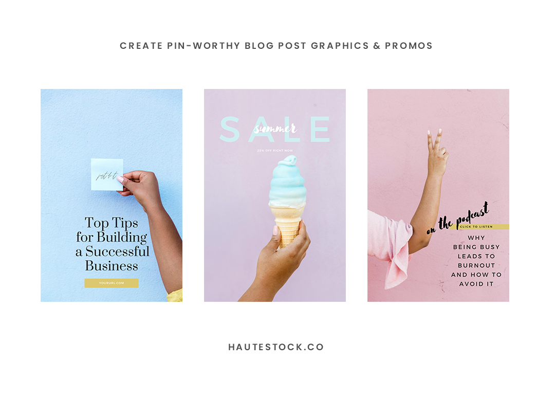 Create beautiful Pinterest blog post graphics with Haute Stock's pastel summer photos in the Instagrammer collection. Pastel pink, pastel blue, pastel purple, with fun ice cream on pink wall, post-it note stock photos. Perfect for designing Pinteres…