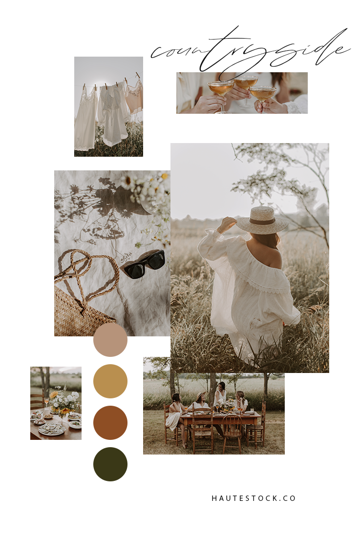 Friendship countryside celebration getaway featuring rose, mustard yellow, burnt orange and green color palette.