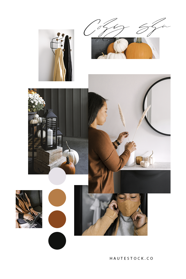 Fall styled stock photography featuring home interior decor images and workspace images for female entrepreneurs.