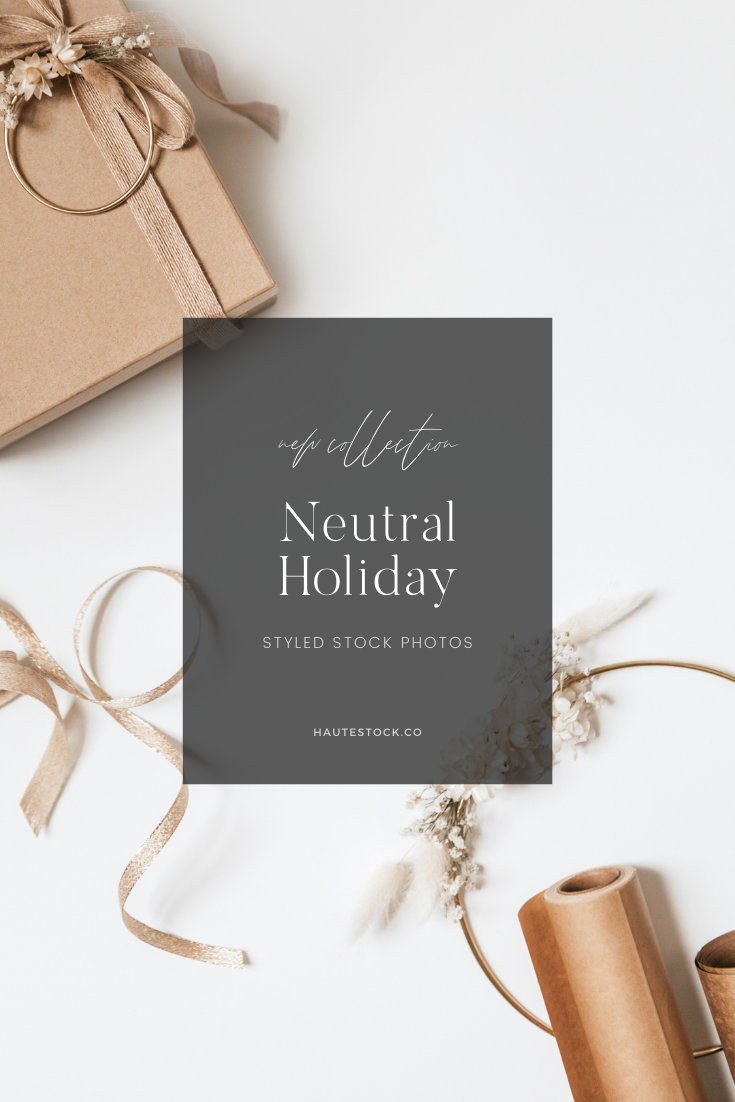 Neutral holiday gift wrapping stations & flatlays from Haute Stock.