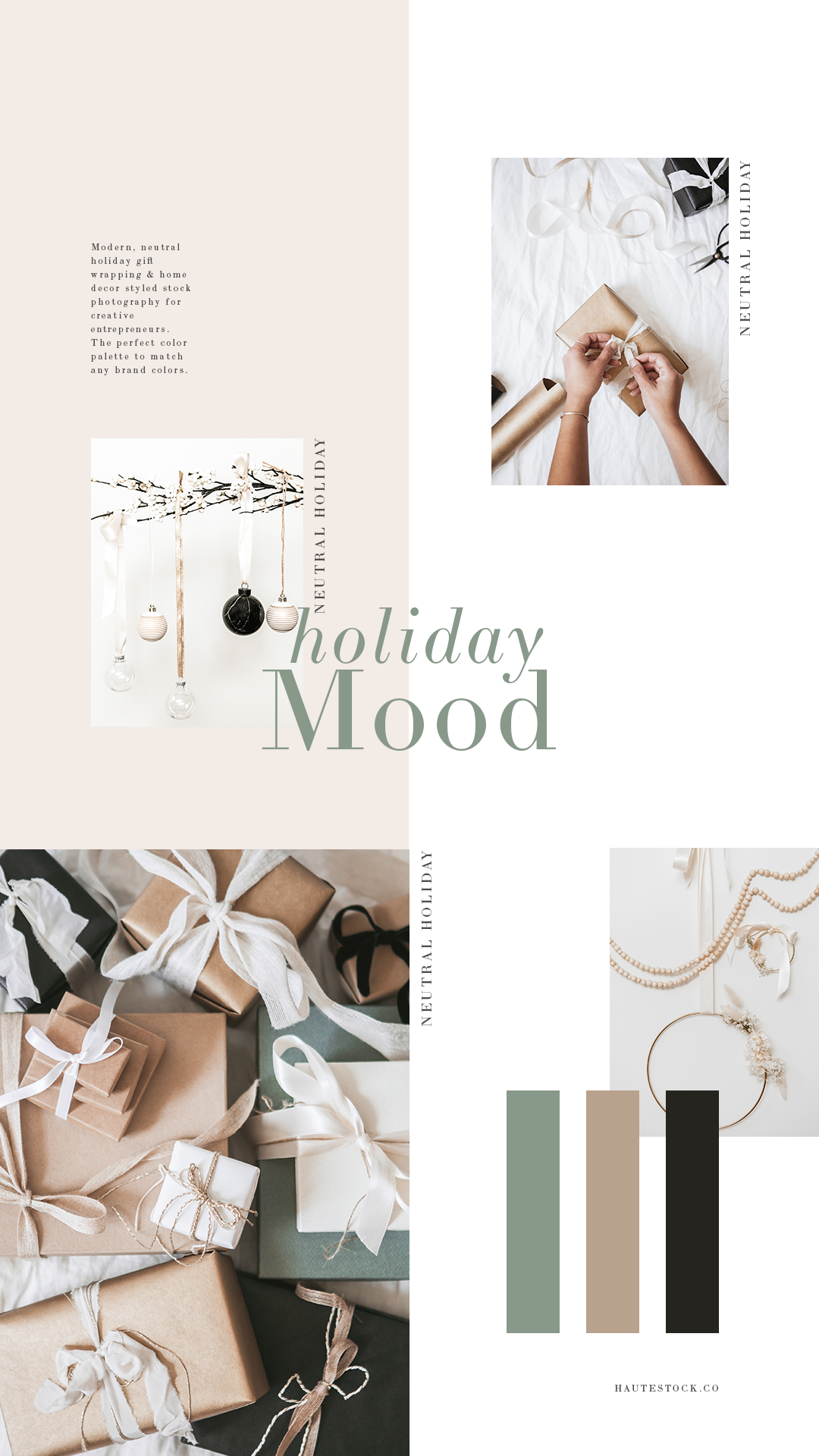 Modern, neutral holiday gift wrapping & home decor styled stock photography for creative entrepreneurs. The perfect color palette to match any brand colors.
