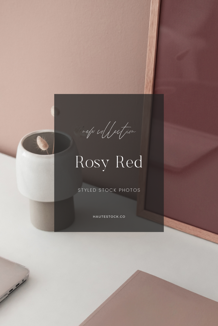 Rosy red creative workspace styled stock photography for female entrepreneurs.