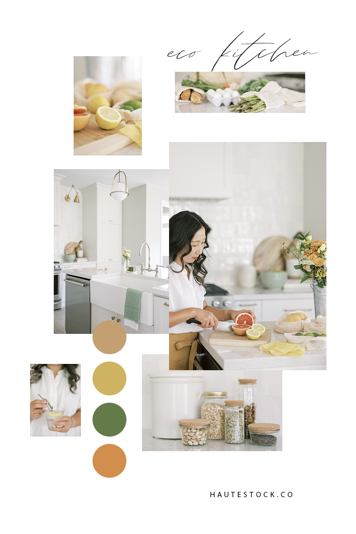 Eco friendly kitchen, cooking and food styled stock photography for female entrepreneurs and health bloggers/coaches.