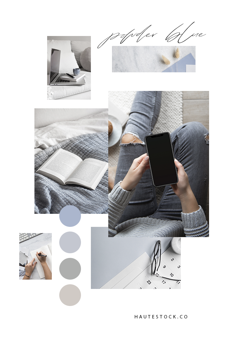 Blue, white and grey creative workspace, business planning/scheduling and personal growth styled stock photography.