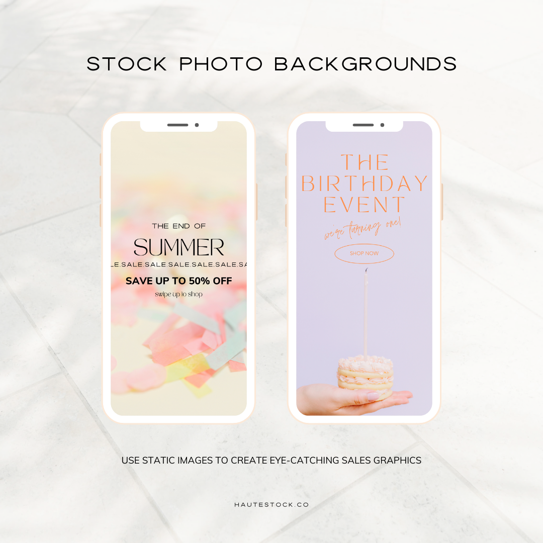 Use Haute Stock's celebration stock images to create fun, colorful backgrounds for your sales and event graphics!