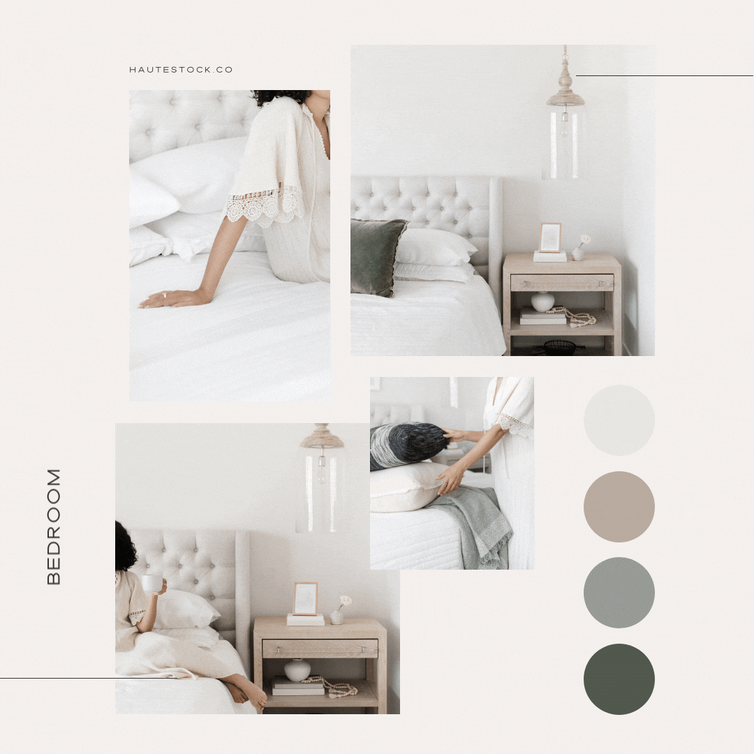 Use Haute Stock's Simple Zen Collection featuring bedroom, living room, kitchen, bathroom interiors and decor details.