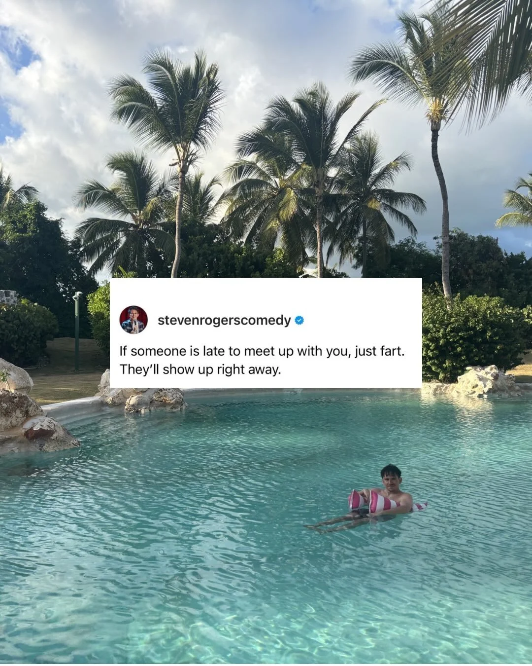 Jokes that will hopefully let me do this again soon. Come see my new tan and hear about my girlfriend and I getting food poisoning. 

Tour dates 🏝️ 

May 7 | Queens, NY
May 8-9 | Houston, TX
May 21-23 | Boston, MA 
August 19-20 | Austin, TX
Septembe