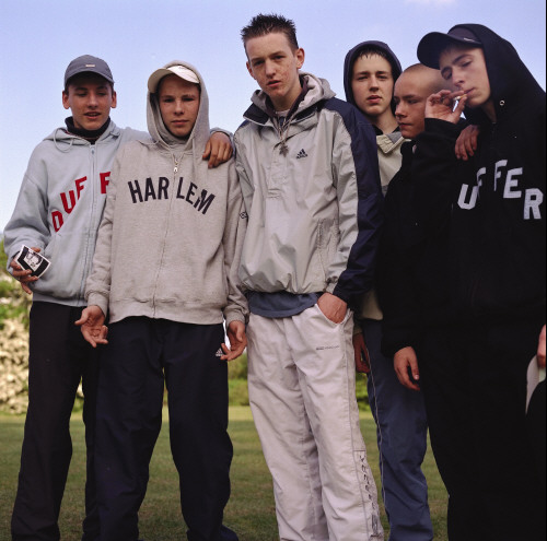 Teenagers in sportswear and ‘Hoodies’, these groups got the nickname ‘Chavs’. London 2000s. ©Matt Fagg/PYMCA
