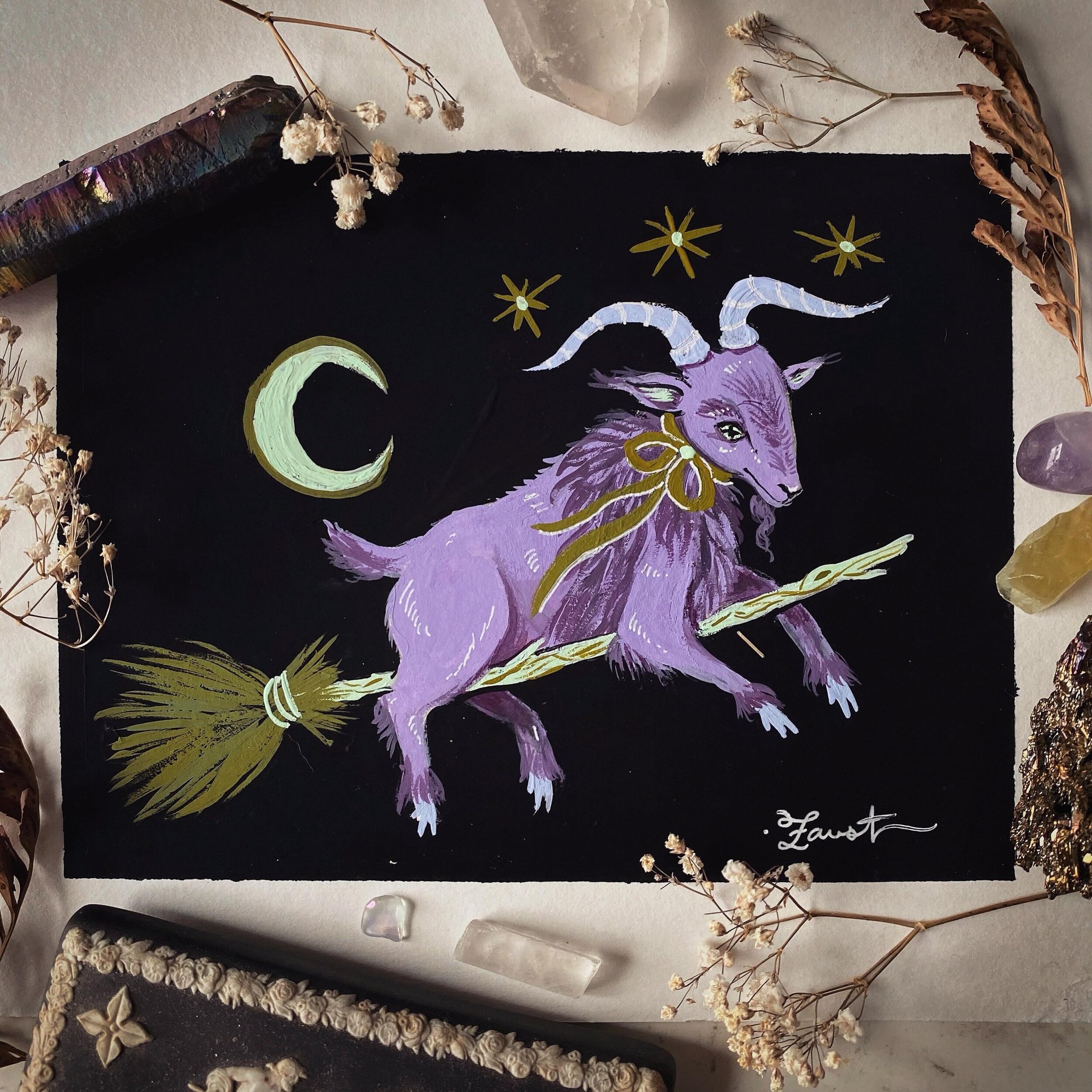 Me flying into this weekend like: 🧹💜🐐✨✨✨

*Sweet &ldquo;Little Devil&rdquo; bb painted in 2020🖤