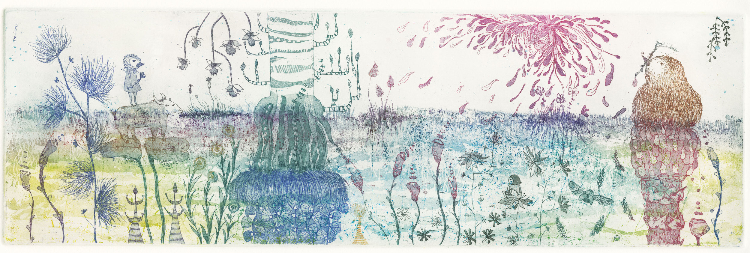 "Swamp" Cover of the book 5.5"x17", etching You can view all the work in detail here. You can view the book below.