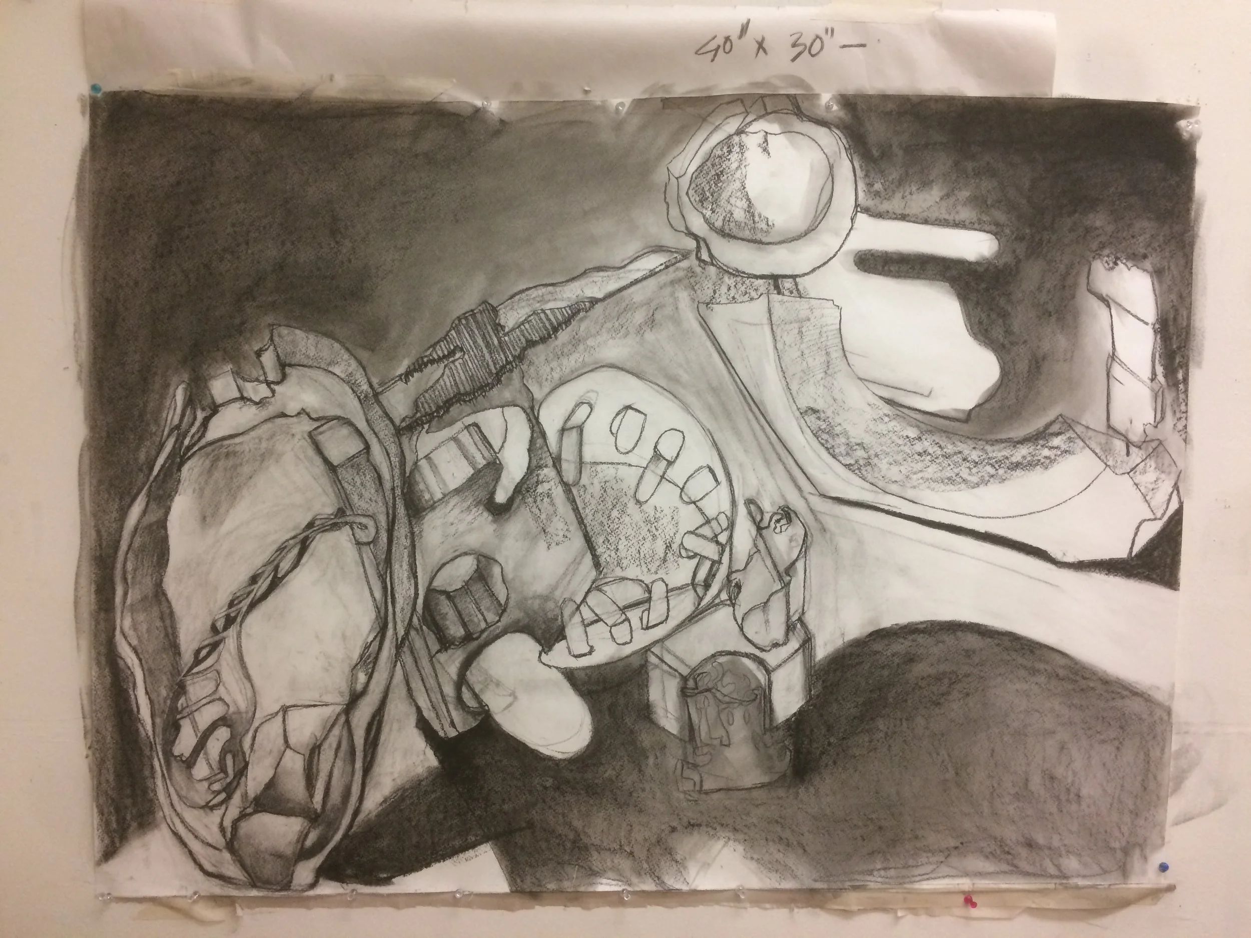 Untitled (in process), 40"x30", charcoal on paper, 2017. 