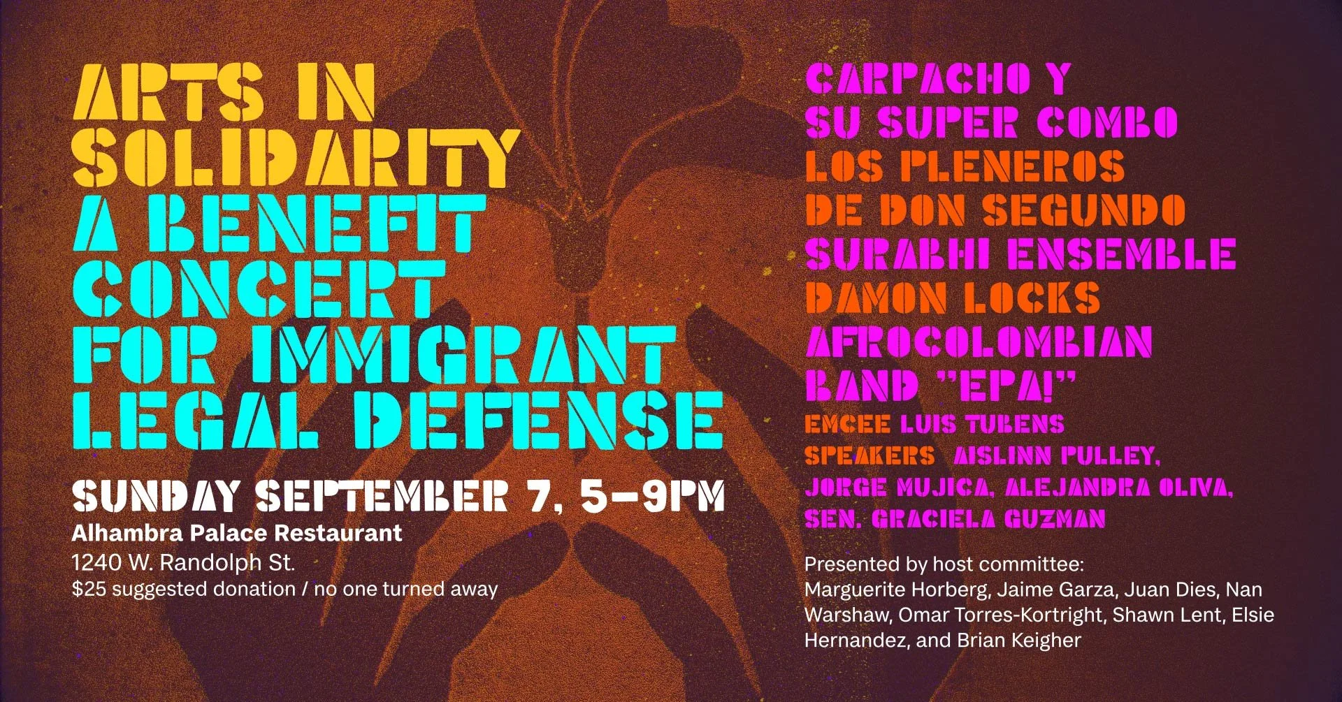 NEW VENUE Sun Sept 7th ARTS IN SOLIDARITY: A Benefit Concert for Immigrant Legal Defens