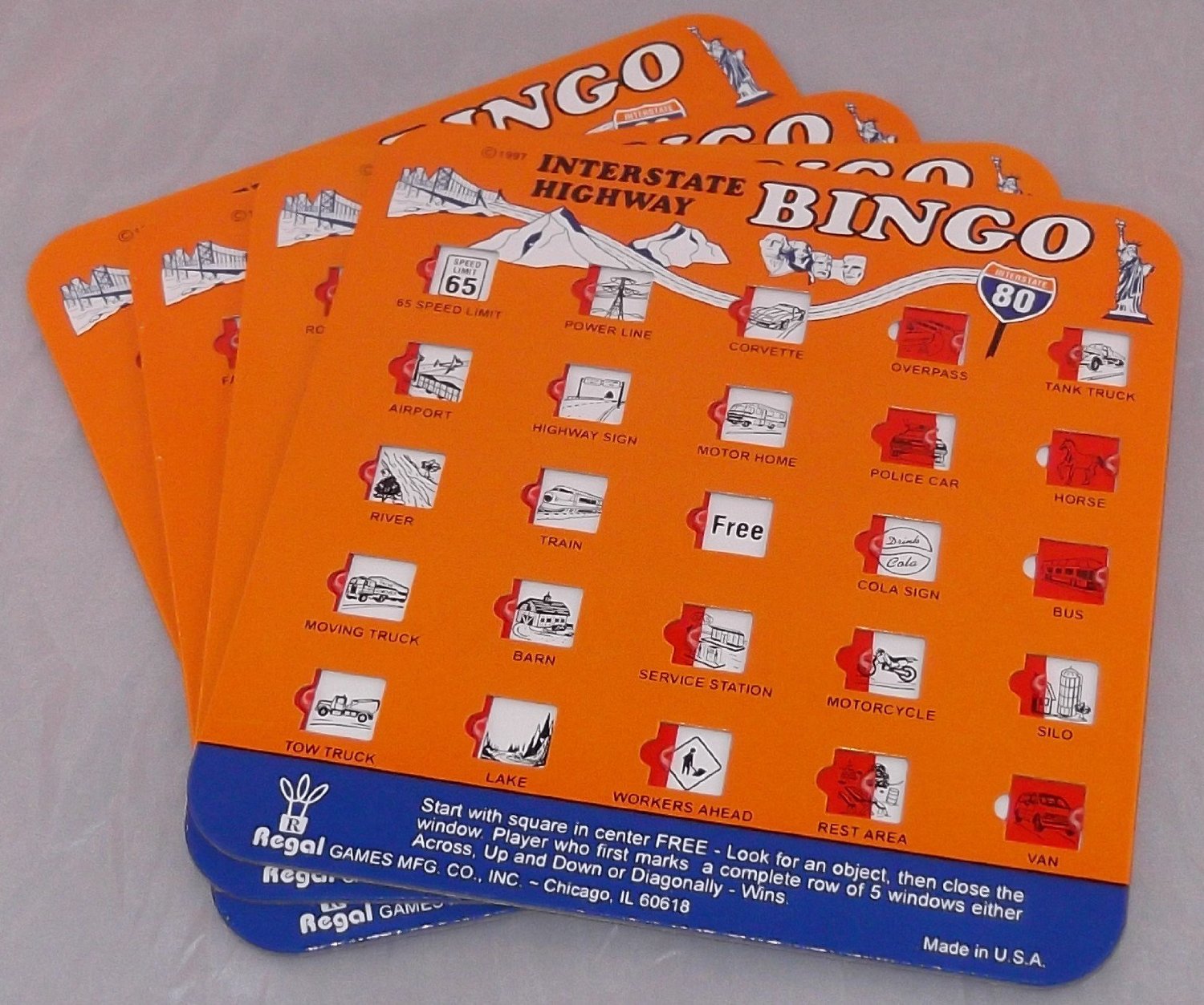 Orange Interstate Highway Backseat Bingo Pack of 4 Bingo Cards (Great For: Family Vactions, Car Rides, and Road Trips!)