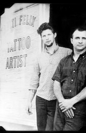 Legendary tattooer "Zeke Owens" (L) who later went on to work alongside Sailor Jerry Collins in Hawaii credits Tahiti Felix with giving him his "first shot" working in a tattoo studio.