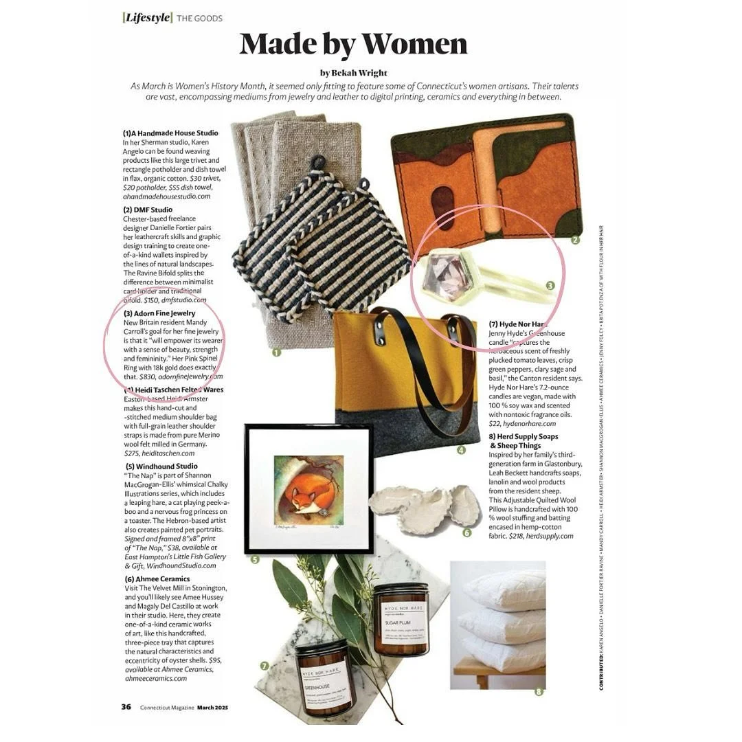 Beyond thrilled to be included in the &lsquo;Made By Woman&rsquo; feature of the March issue of Connecticut magazine, written by @bekwhipwright . She so is thoughtful in her selection of local, independent artists and it&rsquo;s an honor to be showca