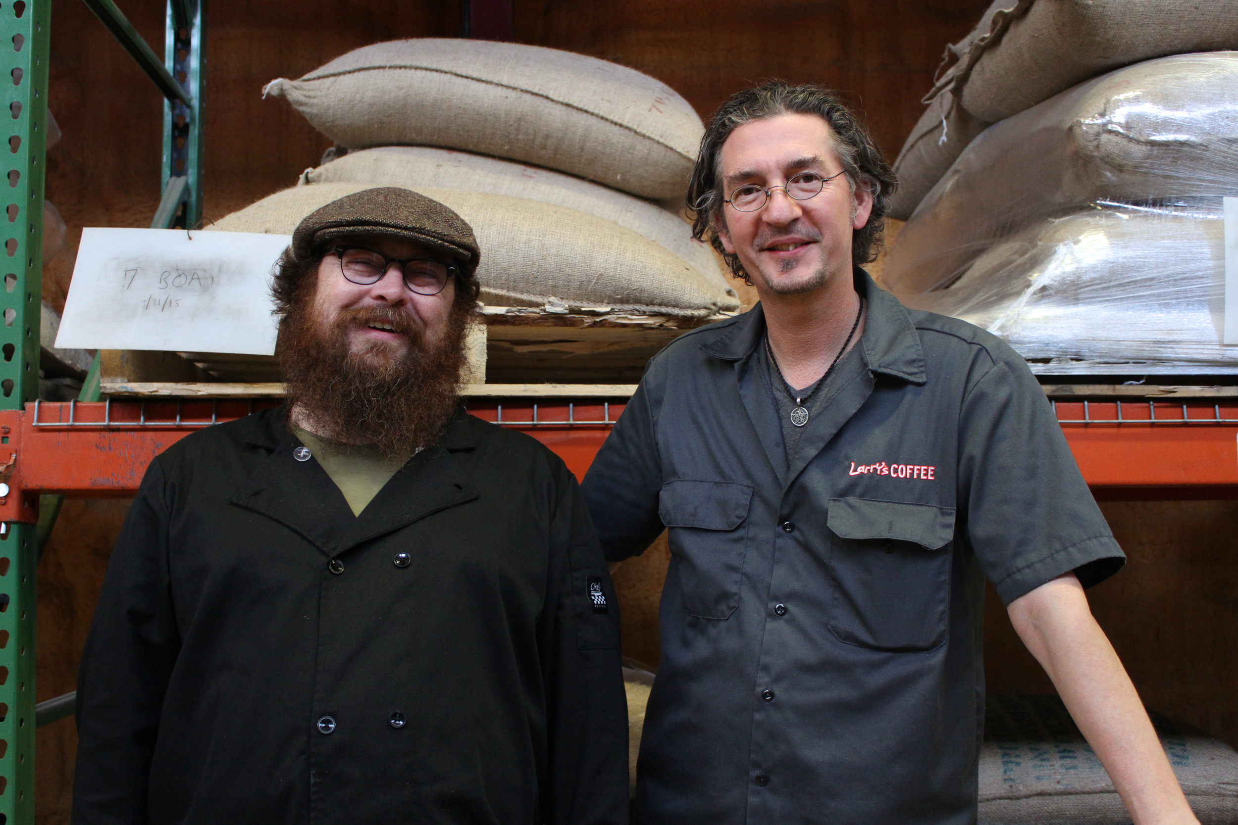Nathan Phillips (left) and Larry Larson of Larry's Coffee