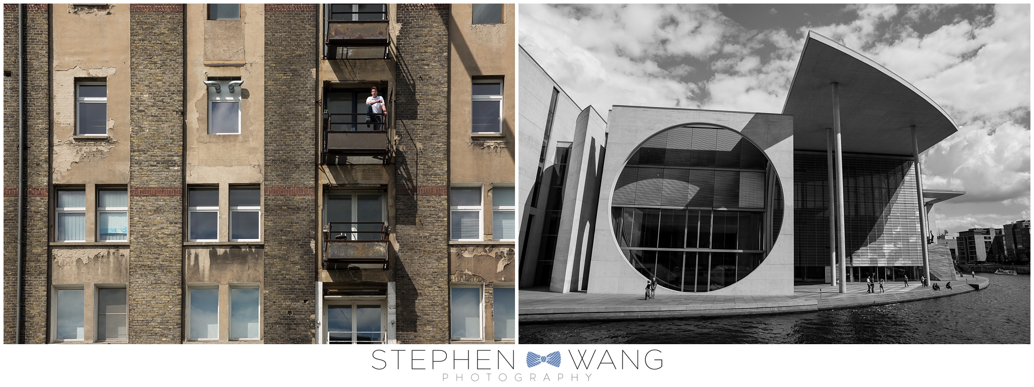 While on a boat tour on the Spree river, I couldn't help but notice this fella having a smoke on his patio. Also, the German Chancellory building, often referred to as the "Washing Machine" because of its unusual architecture.