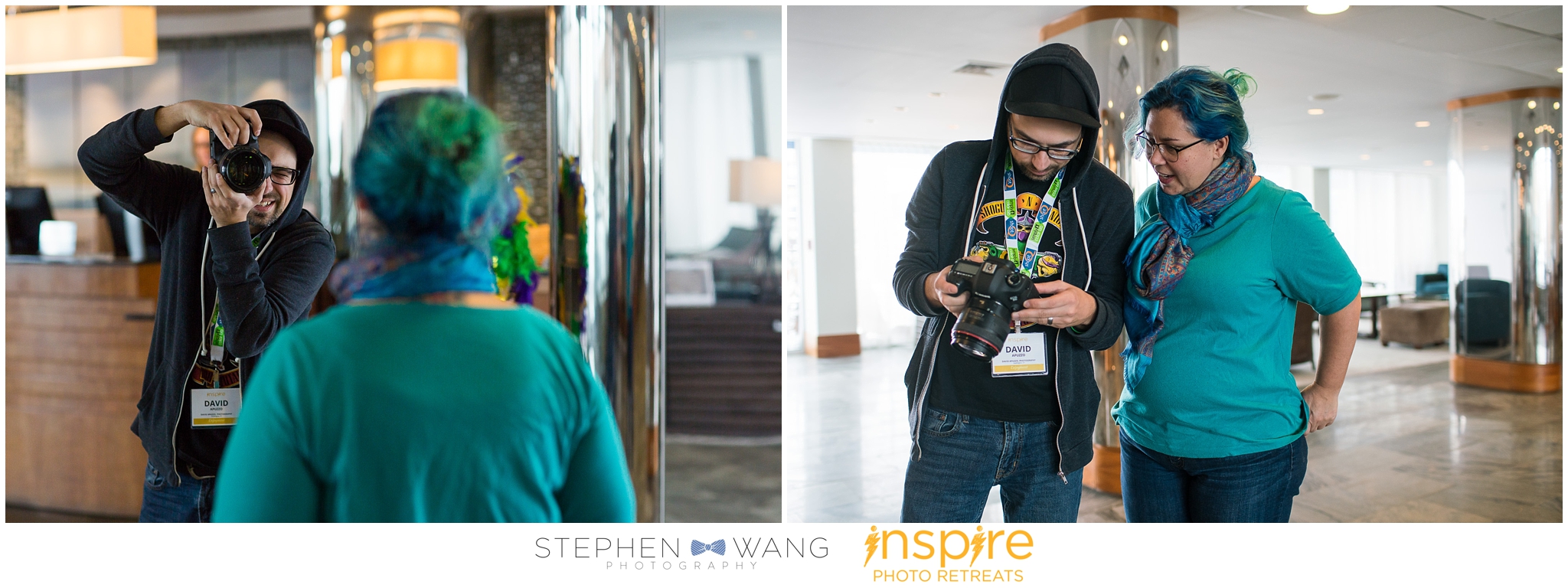 My friends David Apuzzo and Carla Ten Eyck taking some impromptu portraits in the lobby.