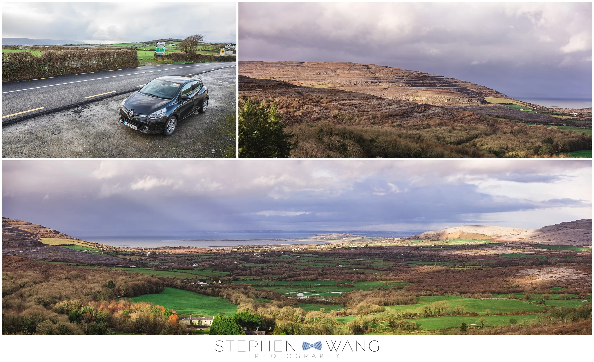 On our way to the Cliffs of Moher, we stopped just to take in the views. Great panoramic landscapes, and of course, our trusty little Renault rental.