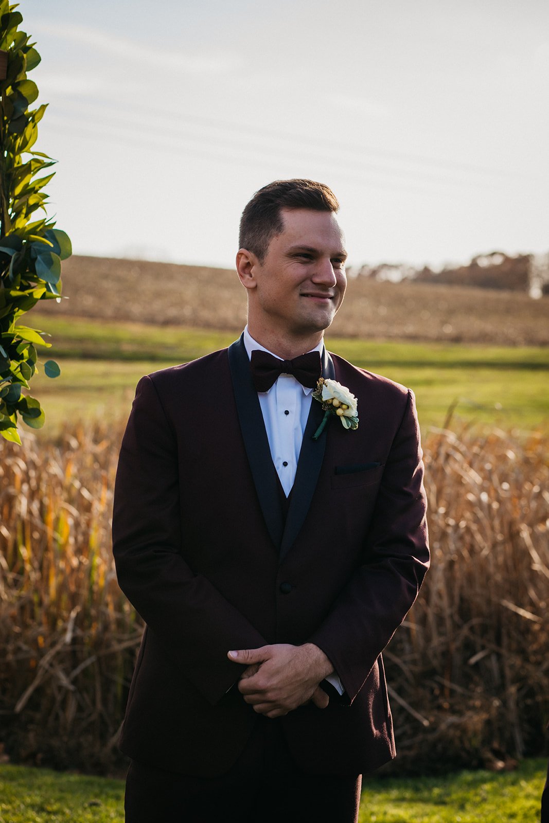 A groom on his wedding day at the ceremony.