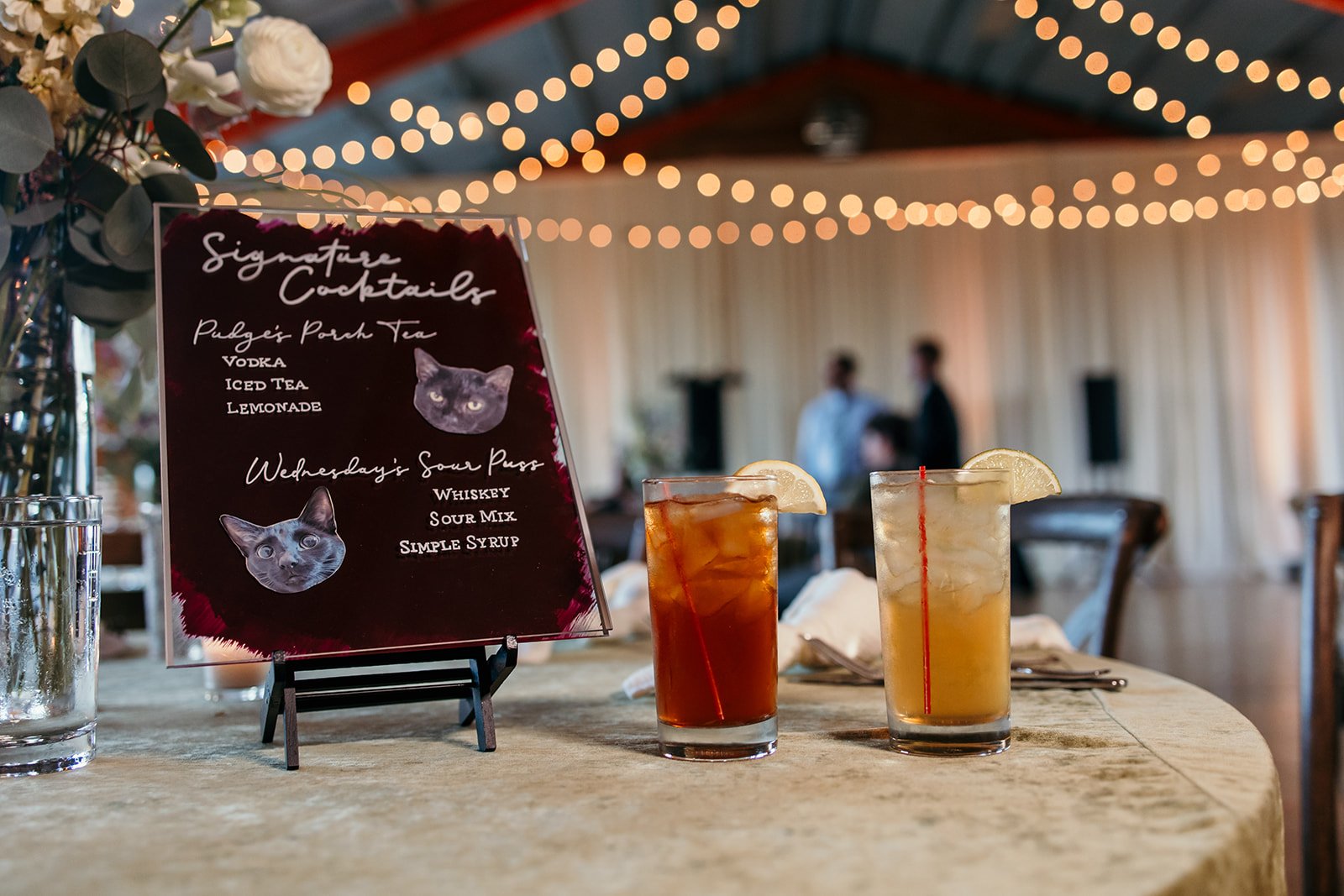 Wedding signature cocktails with cats.