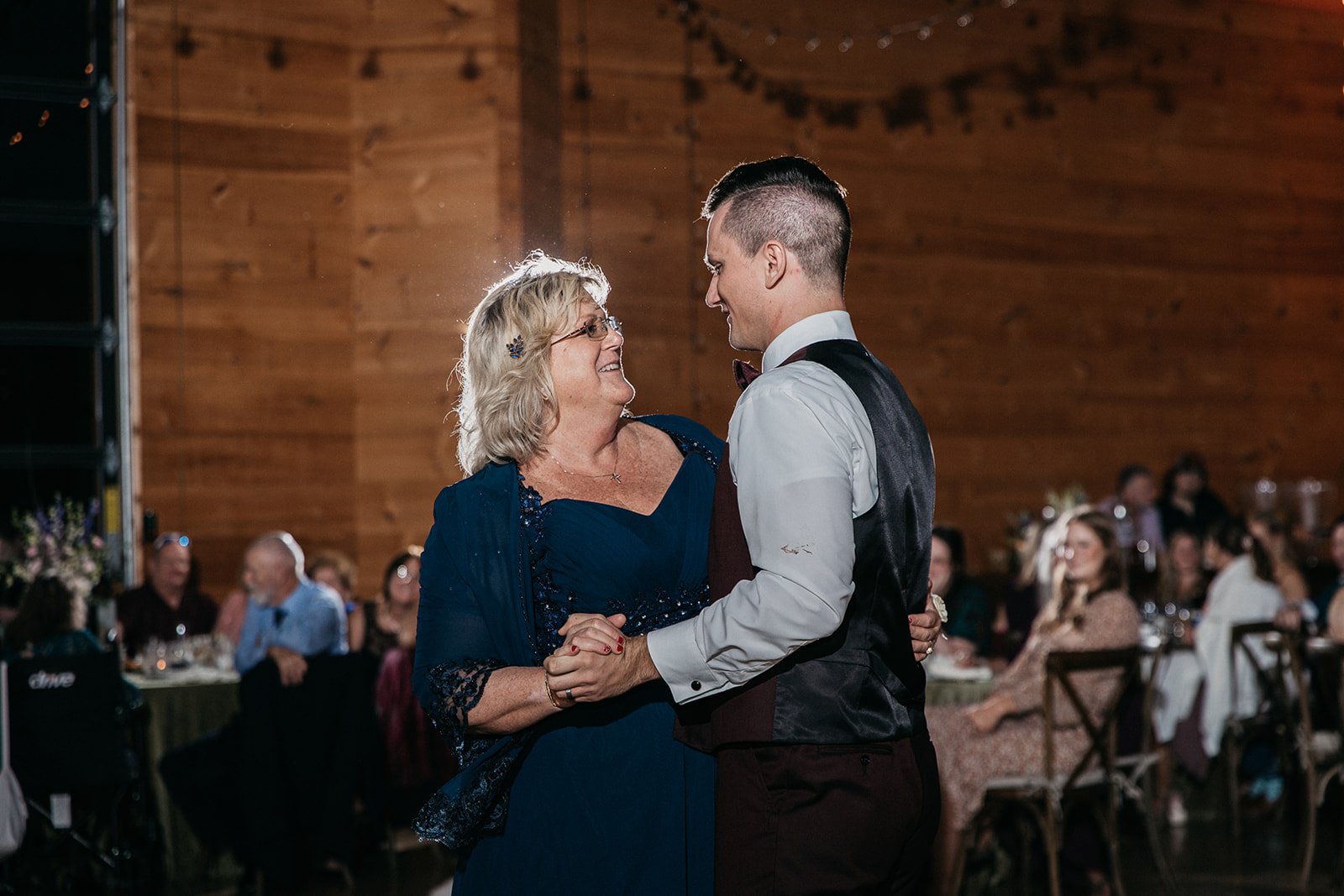 A mother son dance during the reception.