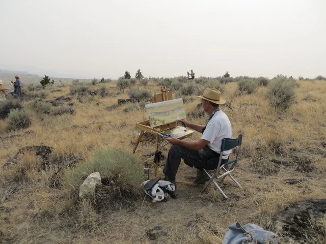 Students and me painting on the Diamond Grade on a smoky day in August.