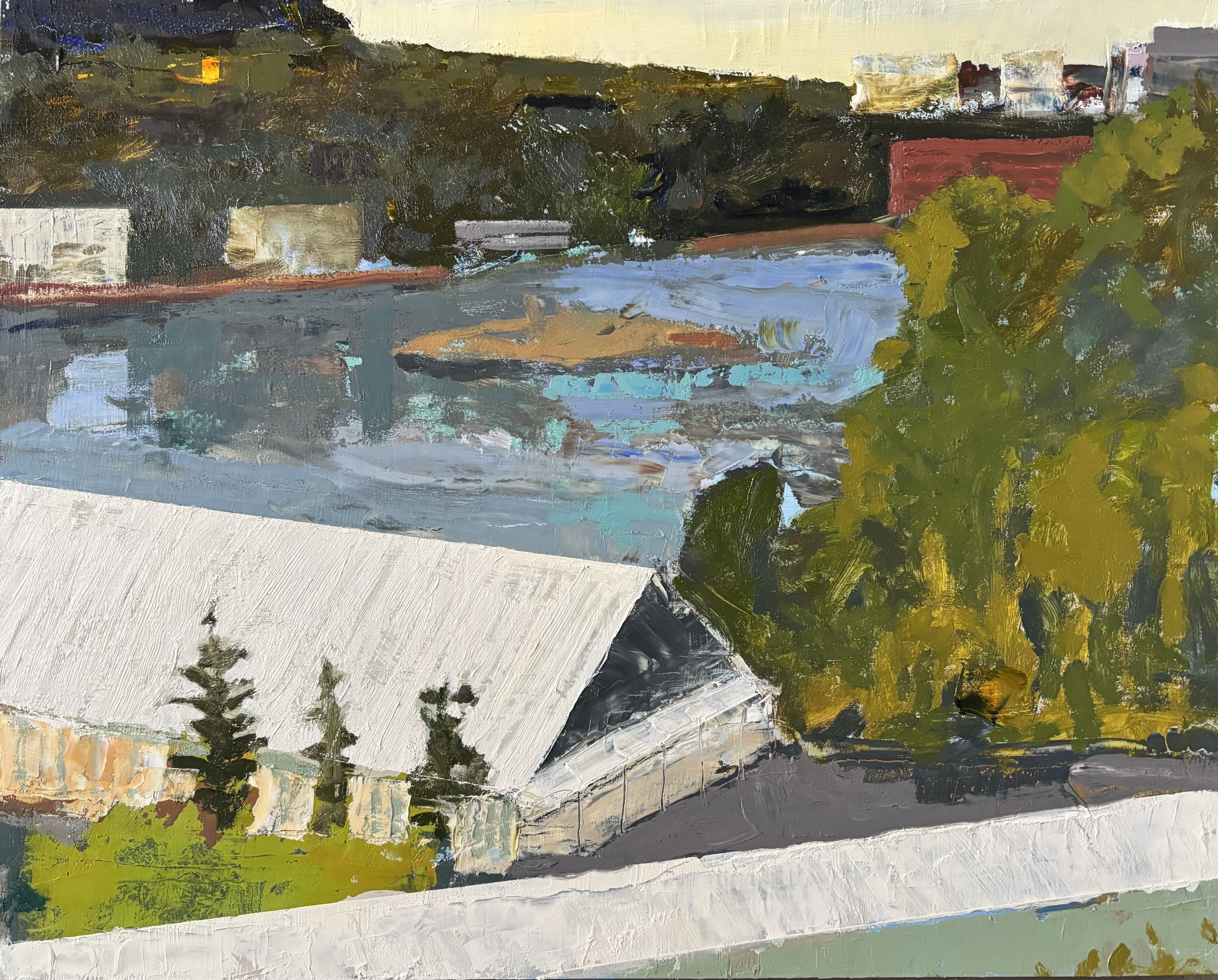 River Through Town 16" x 20" oil on panel, 2025