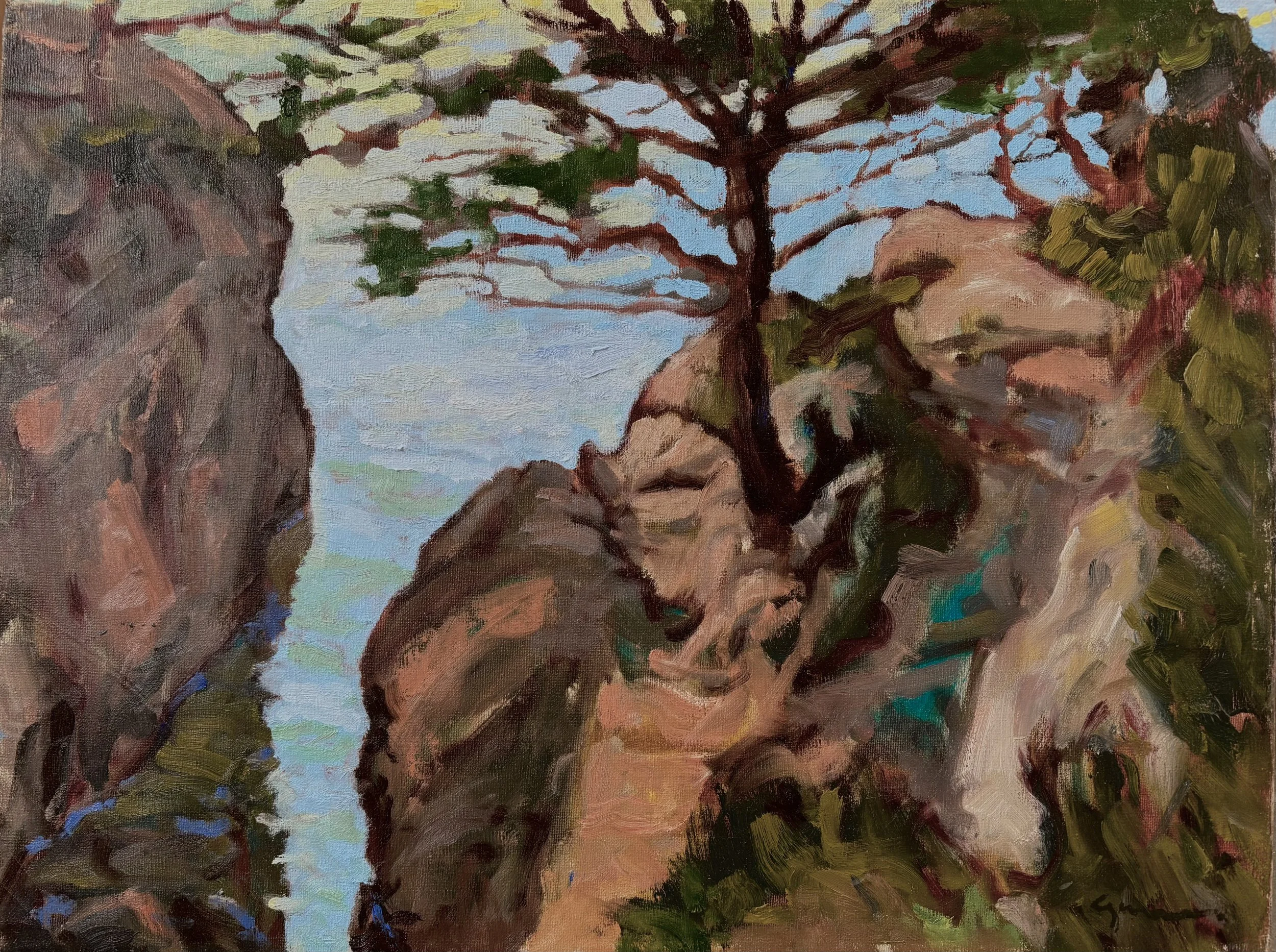 Cala del Pi 18" x 24" 2026 begun on the Costa Brava in 1986. Finished in 2026.