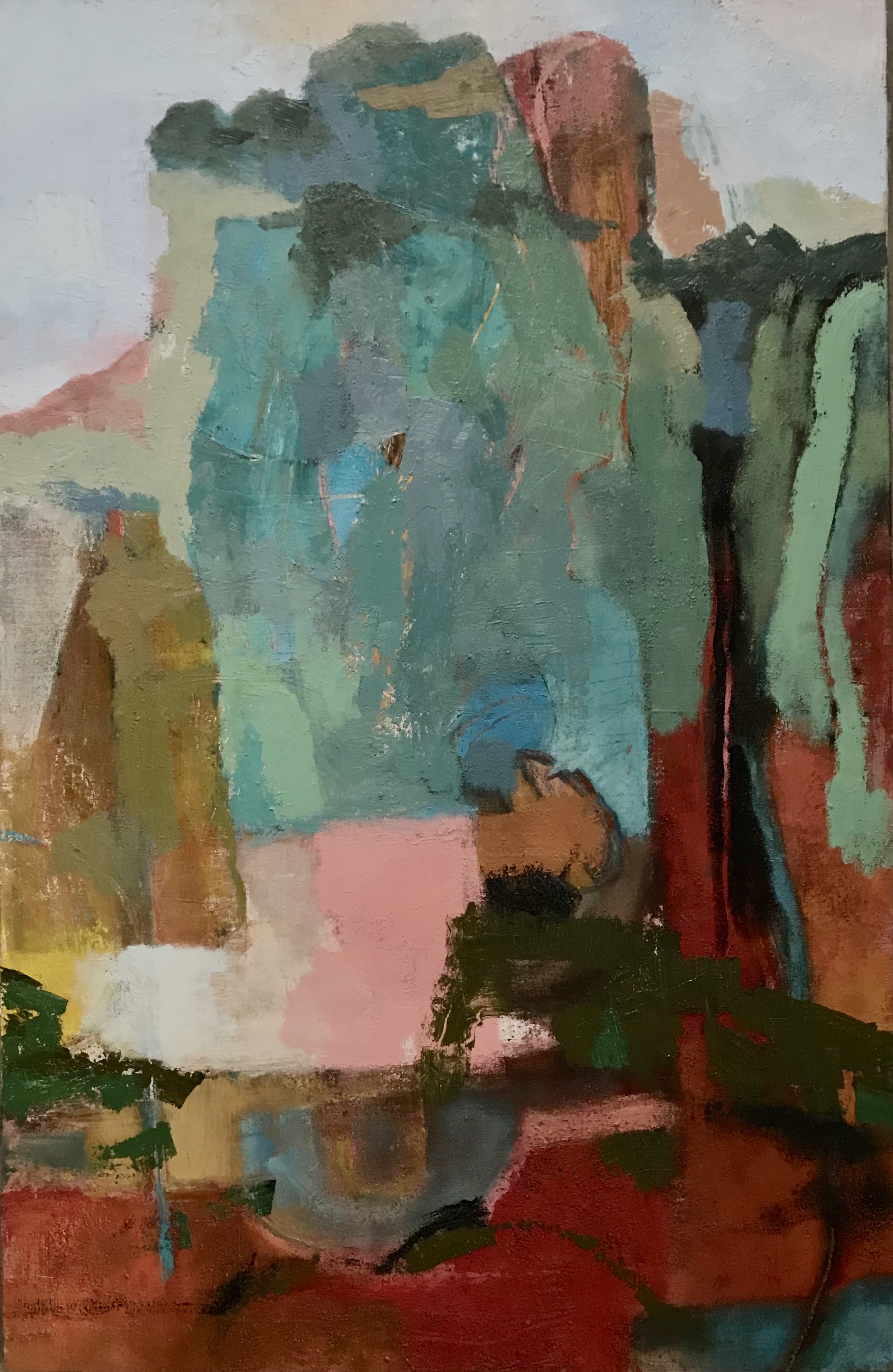 Travelers Among Mountains and Streams (after Fan Kuan) 9.5" x 25.5" oil on canvas, 2021