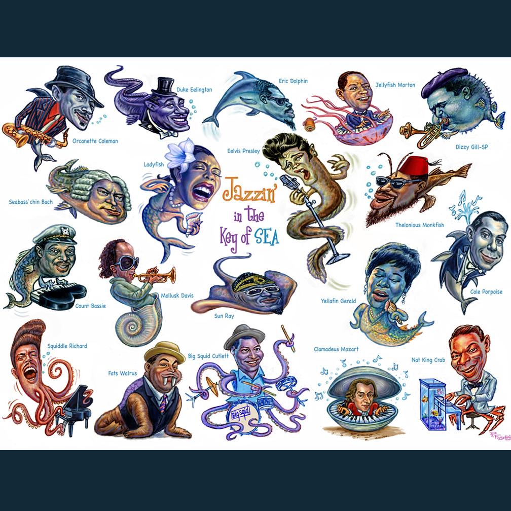 Artwork for a Children's public school curriculum appreciating America's indigenous music.