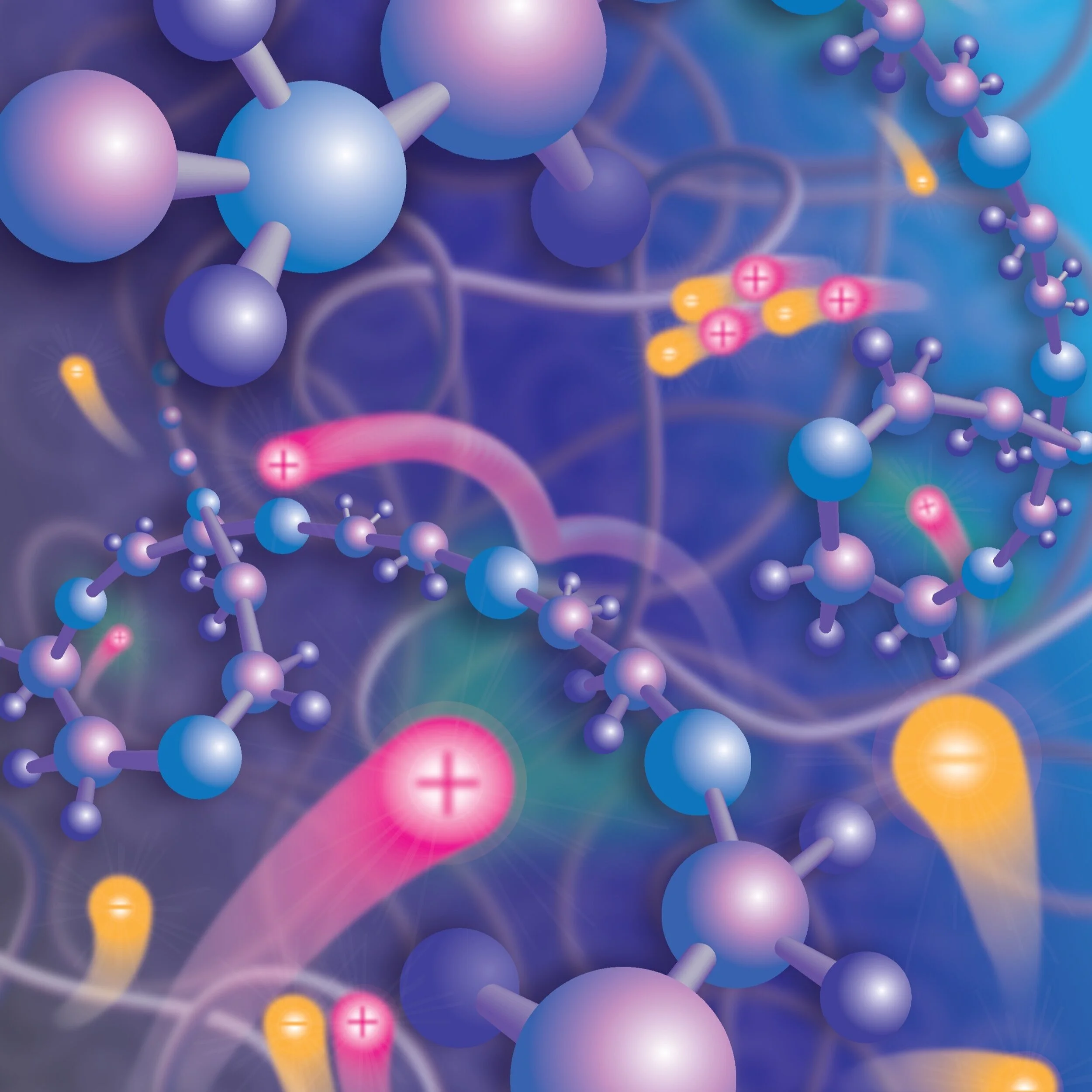   High Li ion transference number polymer electrolytes to enable high energy Li-ion batteries   *Image (left) created by Dr. Julie Rorrer  Representative publications:  [Link] ,  [Link] ,  [Link] , [ Link ], [ Link ], [ Link ]  In typical liquid elec