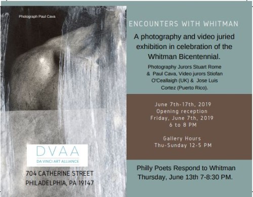 Join SEXx Interactive collective member David Acosta for: Encounters with Whitman - a juried exhibition hosted @ DVAA in Gallery 1 Casa de Duende + Da Vinci Art Alliance present Encounters with Whitman , a two-part photography and video exhibition in celebration of the Whitman Bicentennial.