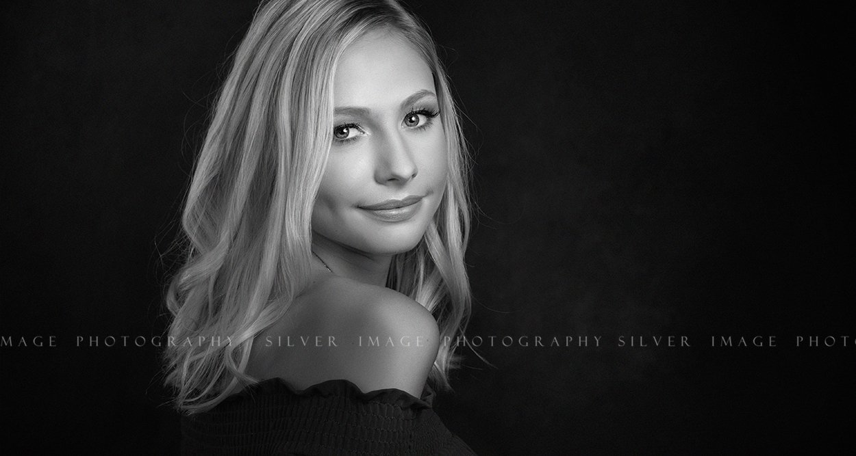 High School Senior Girl Black and White