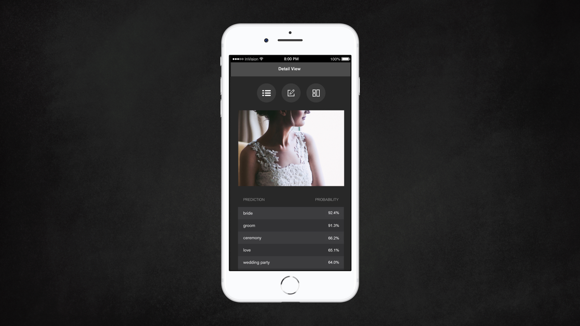  On shoot day, using Canon’s Camera Control API, you can fetch images shot with compatible Canon cameras and transfer them to your smartphone via our app.  Then, we utilize Clarifai’s API to classify the images with the facial recognition and wedding