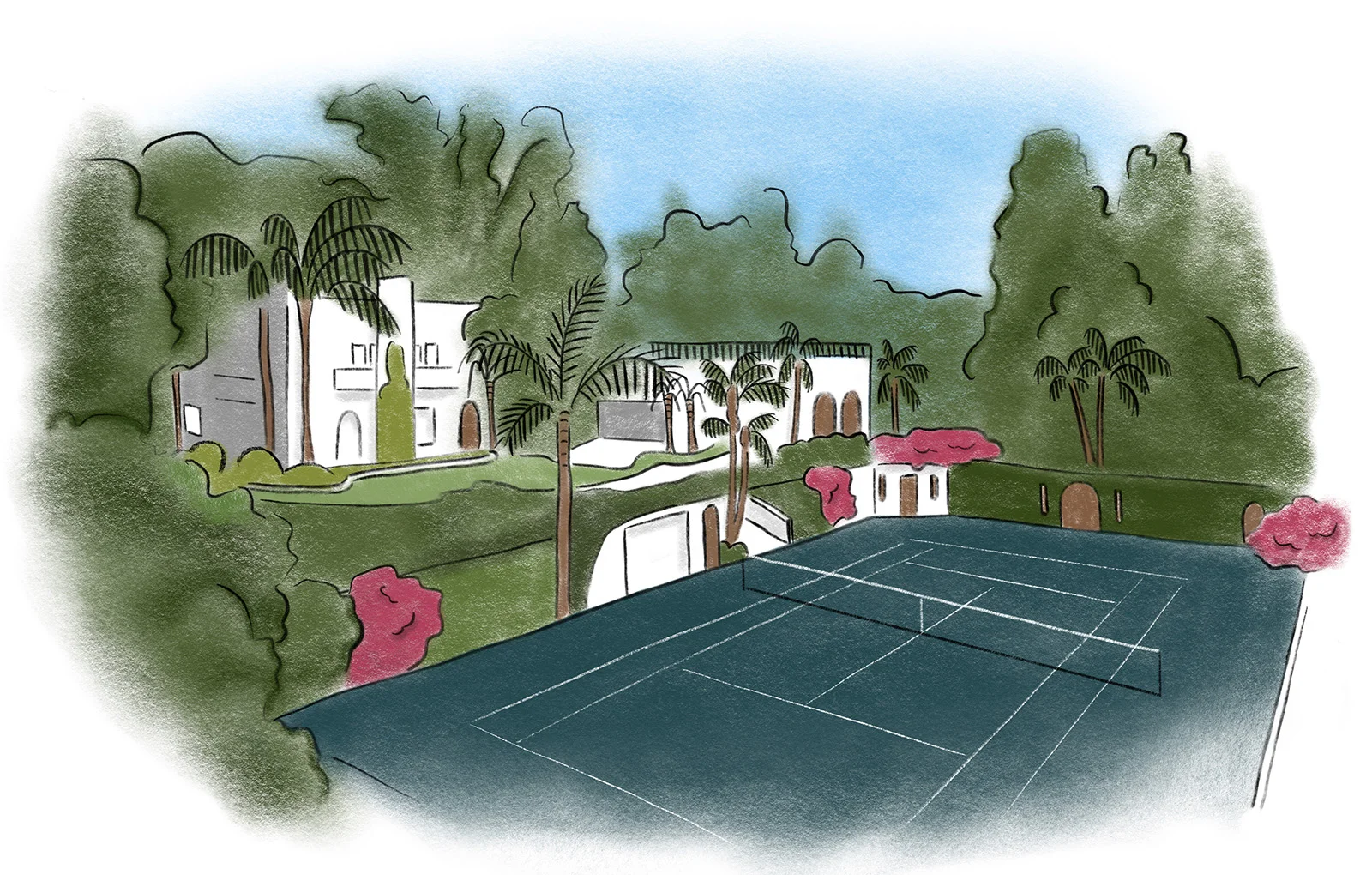 The tennis court.