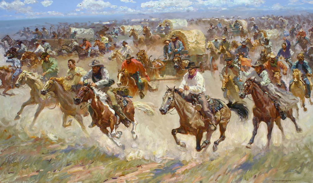 Hank’s Family In Land Run 48" x 82" SOLD