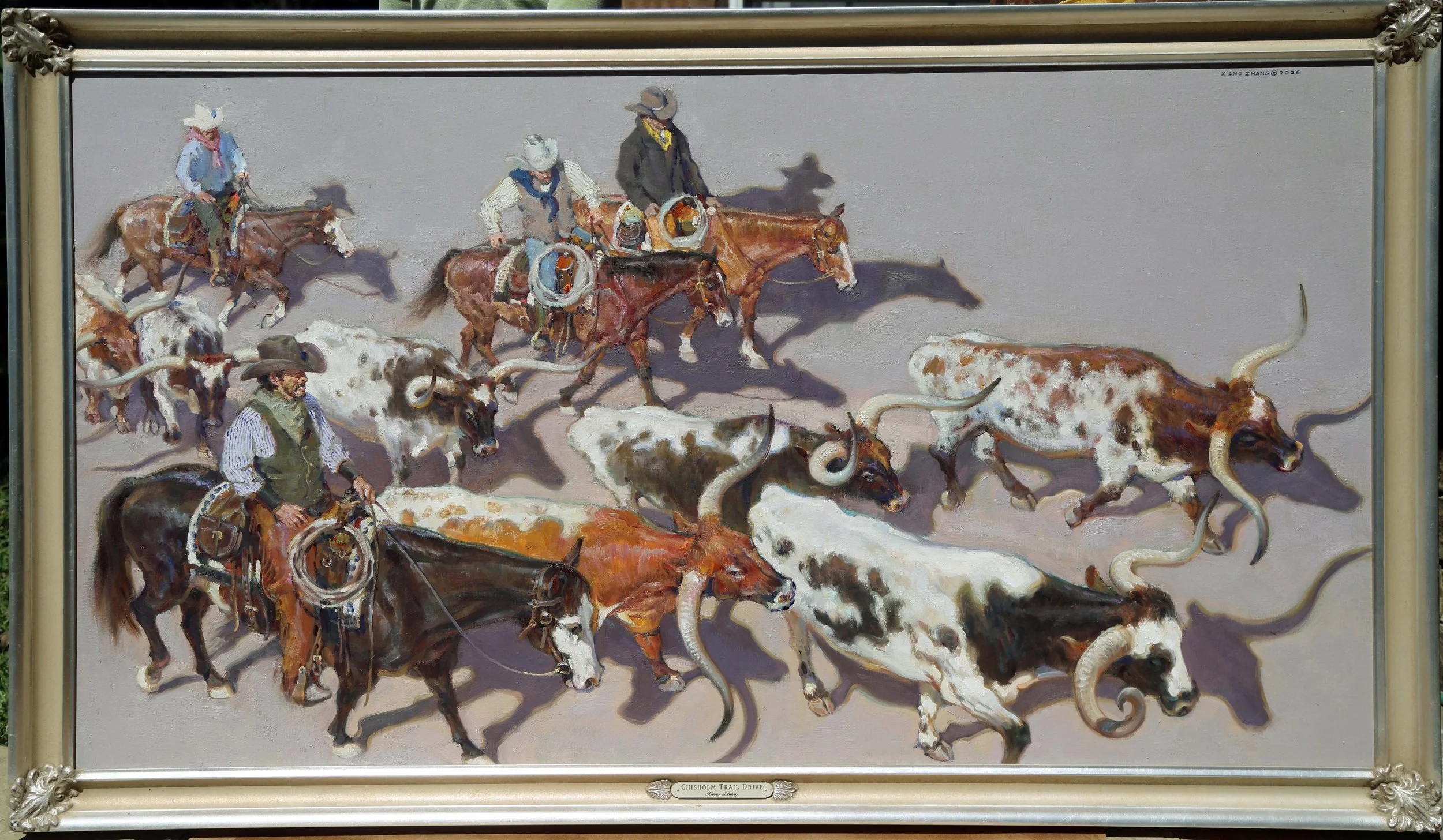"Chisholm Trail Drive" oil on linen 38" x 70" Sold