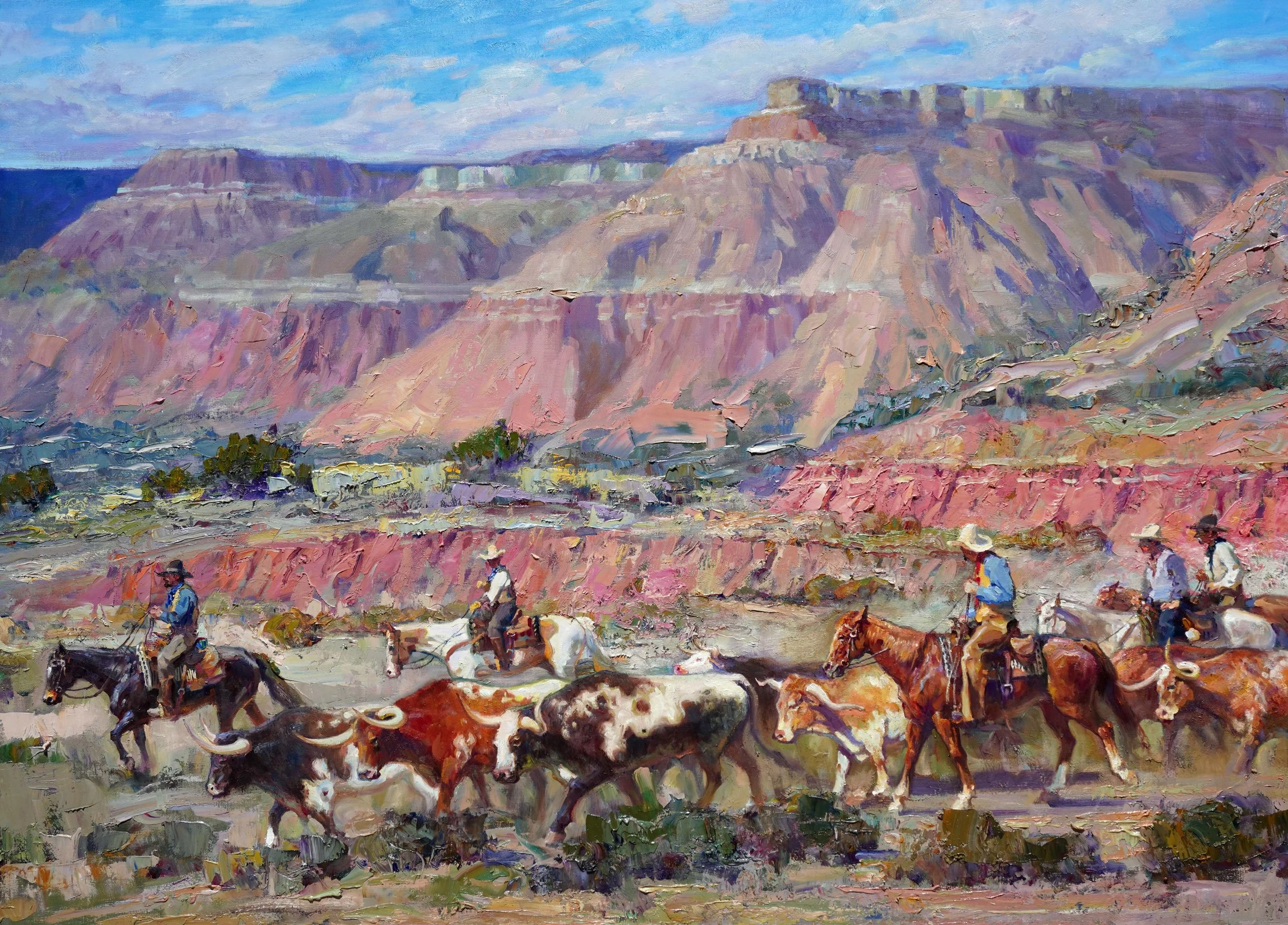 "Palo Duro Cattle Drive" oil on linen 48" x 60"
