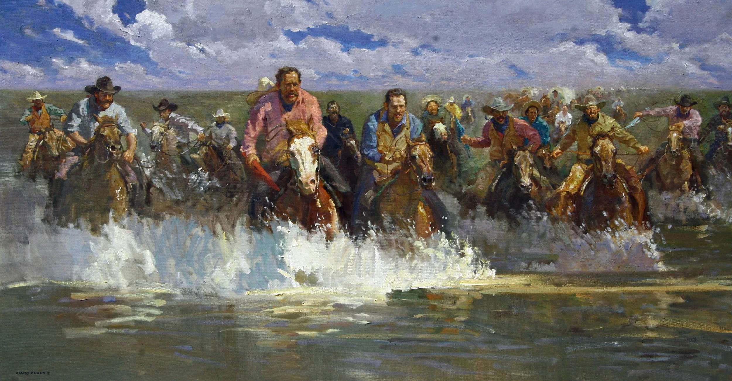 "Oklahoma Land Run" oil on linen 36" x 72" Sold